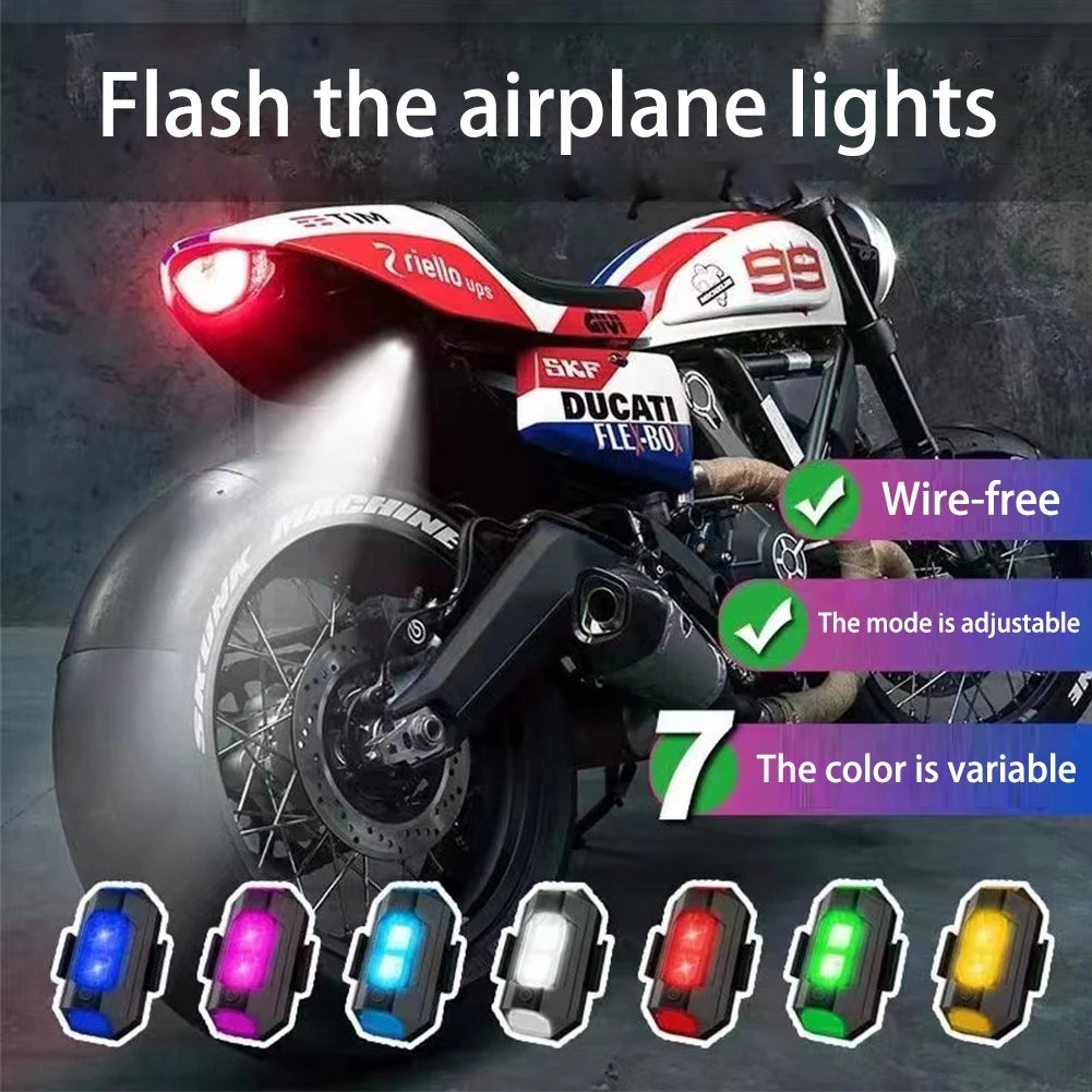 7 Colors LED Aircraft Strobe Lights & USB Charging For Cars, Motorcycles, Bicycles, Drones